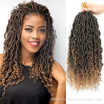 Hot sell Hot Sell New 14 inch 24 strands  Hair Extensions Curly Braids Hair wave goddess locs Crochet Hair River Faux Locs